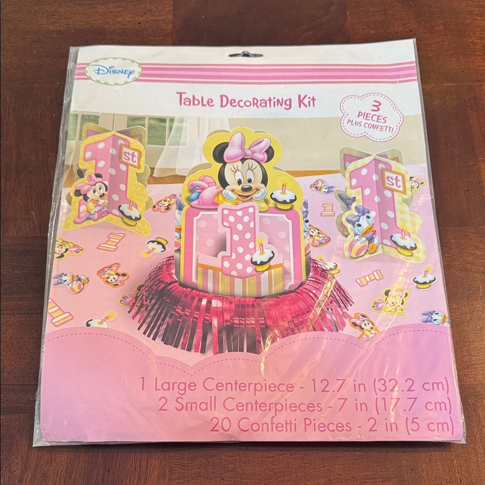 Disney 1st Birthday Minnie Mouse PinkTable Decorating Kit 3 Pieces Plus Confetti